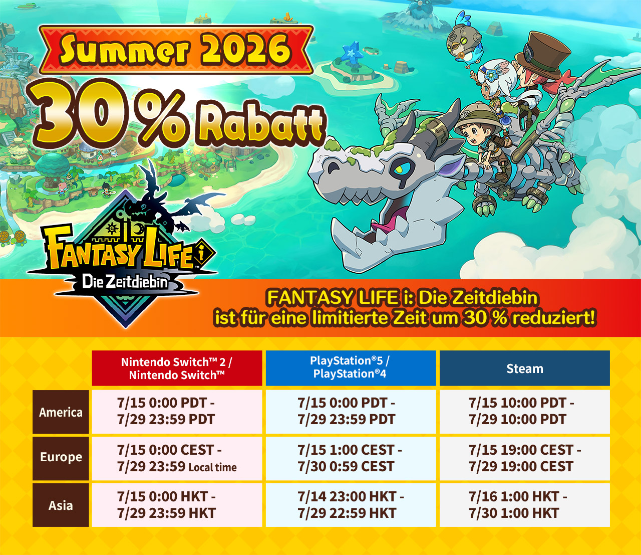 FANTASY LIFE i: Die Zeitdiebin ist für
eine limitierte Zeit um 30 % reduziert!