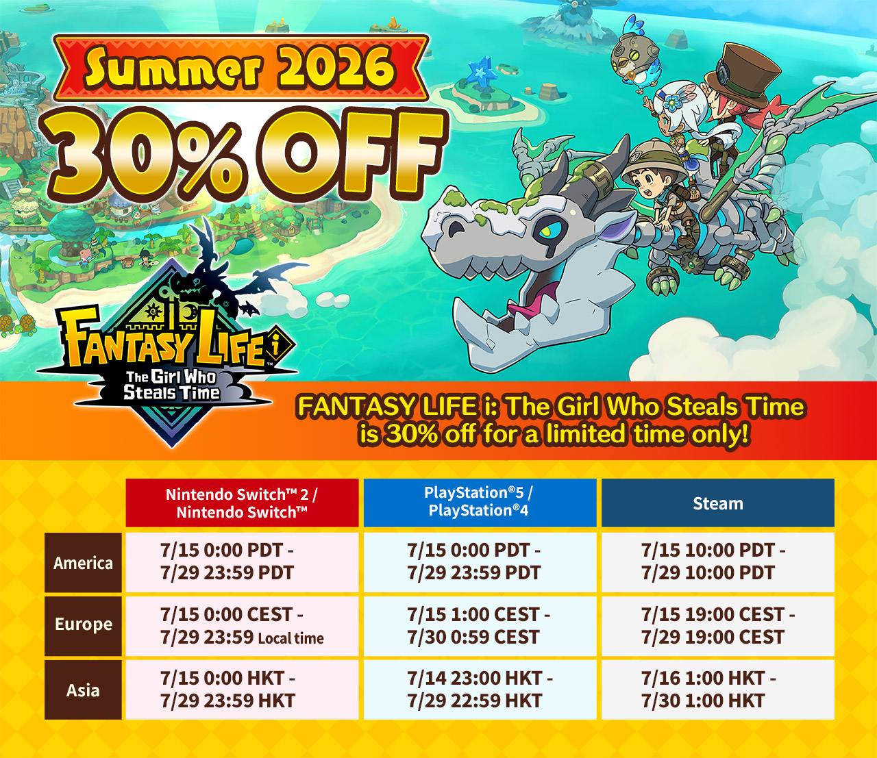 FANTASY LIFE i: The Girl Who Steals Time is 30% off for a limited time only!