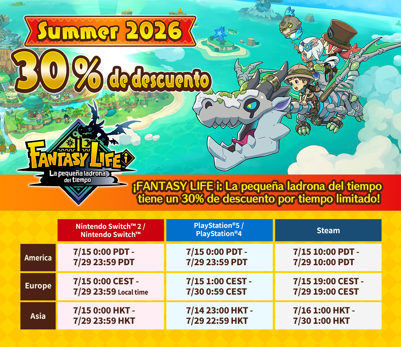 ¡FANTASY LIFE i: La pequeña ladrona del tiempo tiene un 30% de descuento por tiempo limitado!