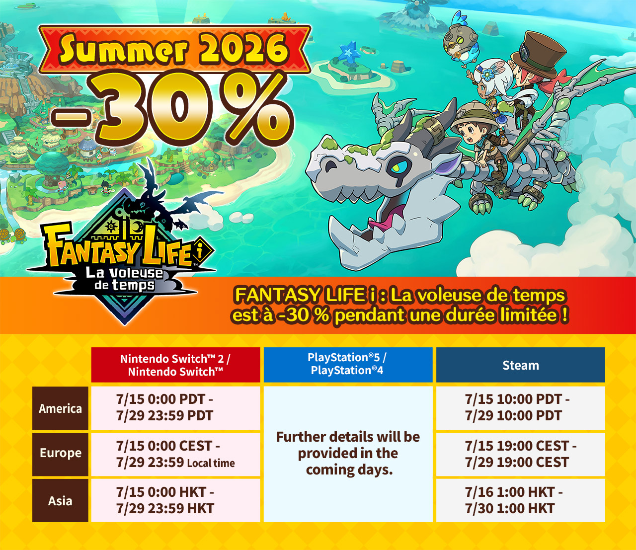 FANTASY LIFE i : La voleuse de temps est à -30 % pendant une durée limitée ! 