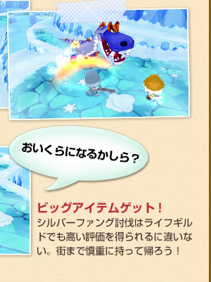 ビッグアイテムゲット！シルバーファング討伐はライフギルドでも高い評価を得られるに違いない。街まで慎重に持って帰ろう！