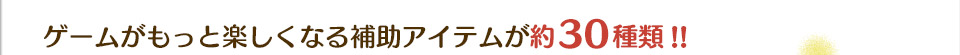 ゲームがもっと楽しくなる補助アイテムが約30種類!!