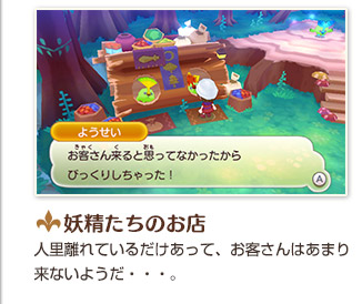妖精たちのお店 人里離れているだけあって、お客さんはあまり来ないようだ・・・。
